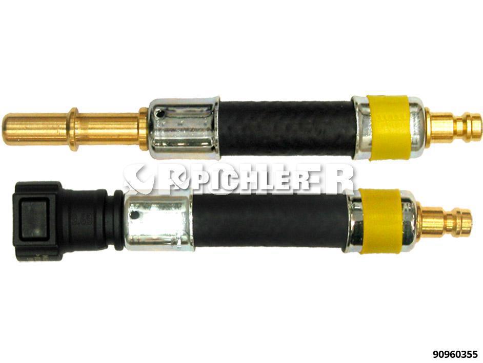 Fuel line adapter set, 2 pcs – straight coupling and plug, Ø9.49 mm, yellow (90960355, PICHLER)