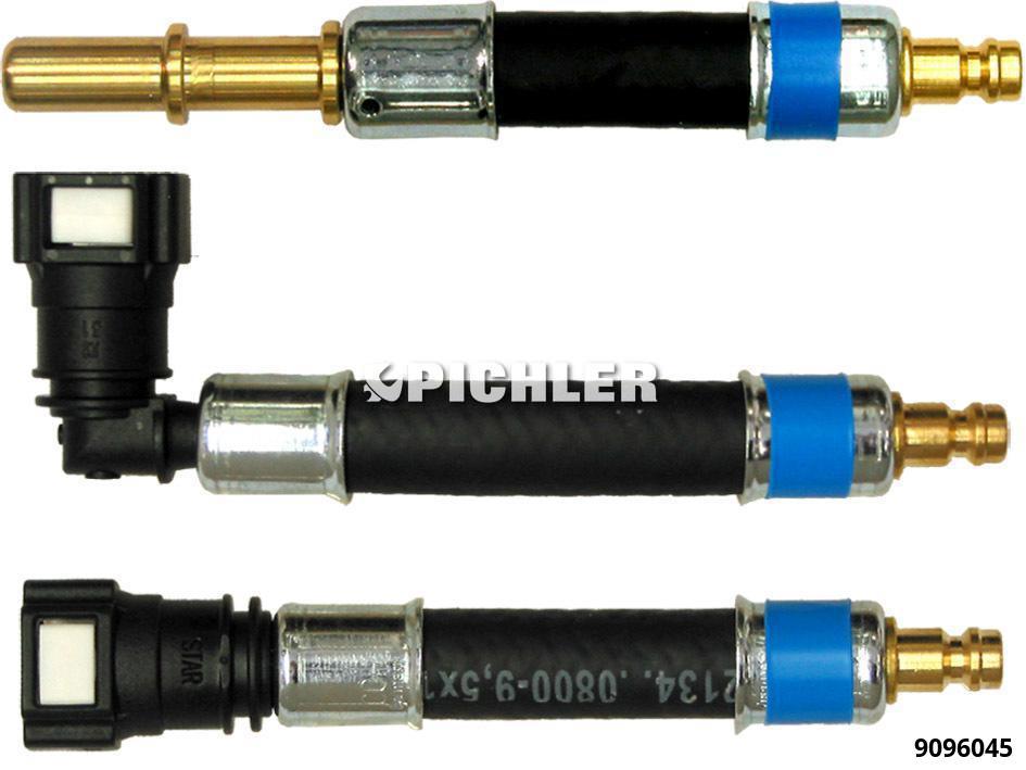 Fuel line adapter set, 3 pcs – straight coupling, 90° coupling and plug, Ø10.00 mm, blue (9096045, PICHLER)