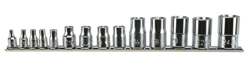 E-Torx Socket Set E4–E24, 14 pcs, on Clip Rail (9882750, PICHLER)