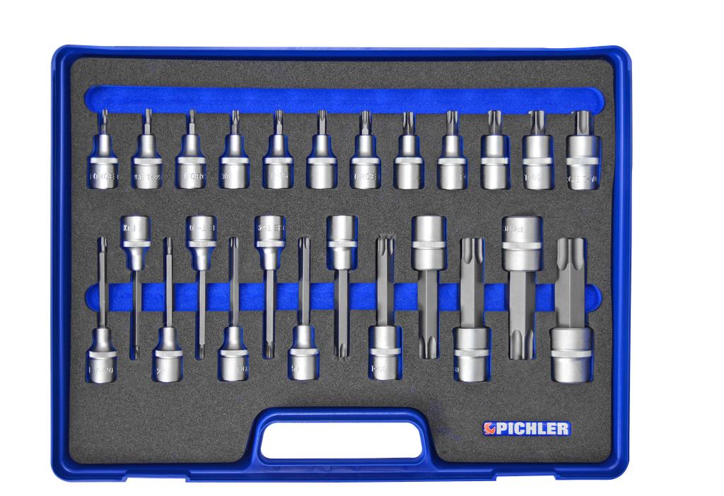 Muciņu ar Torx uzgaļiem komplekts 1/2 collas, 26 gab., T20–T100, garums 55, 100 un 140 mm (98844263, PICHLER)