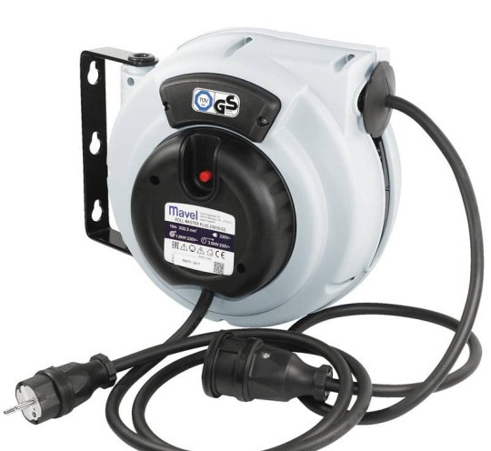 Kabeļa spole 10 m 230 V, 3G2,5 mm², franču ligzda (811058, MAVEL)
