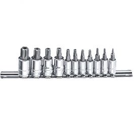 Galvučių 1/4 ir 3/8 su 5-kampiais TORX antgaliais komplektas (11vnt) (BS-2311P, GENIUS)