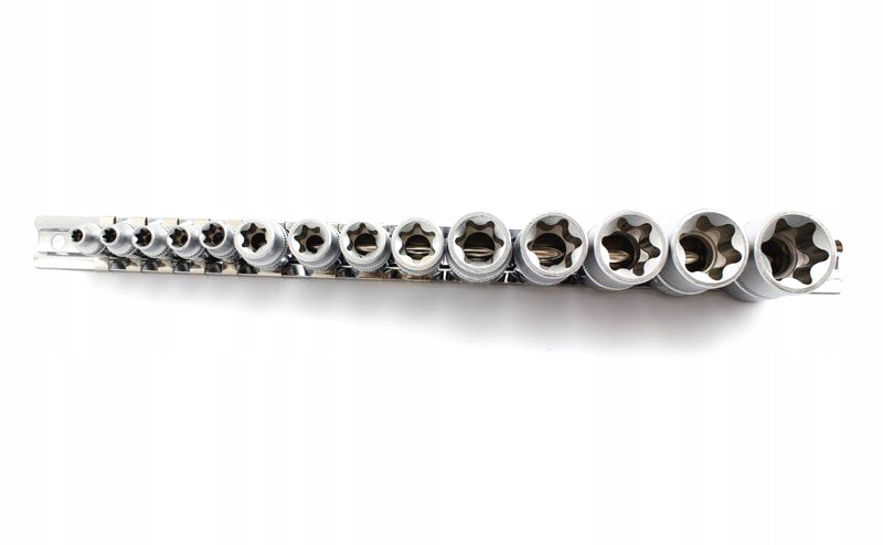Žvaigždinių galvučių rinkinys 1/4", 3/8", 1/2" 14 vnt. su metaliniu laikikliu (S06H414S, JONNESWAY)