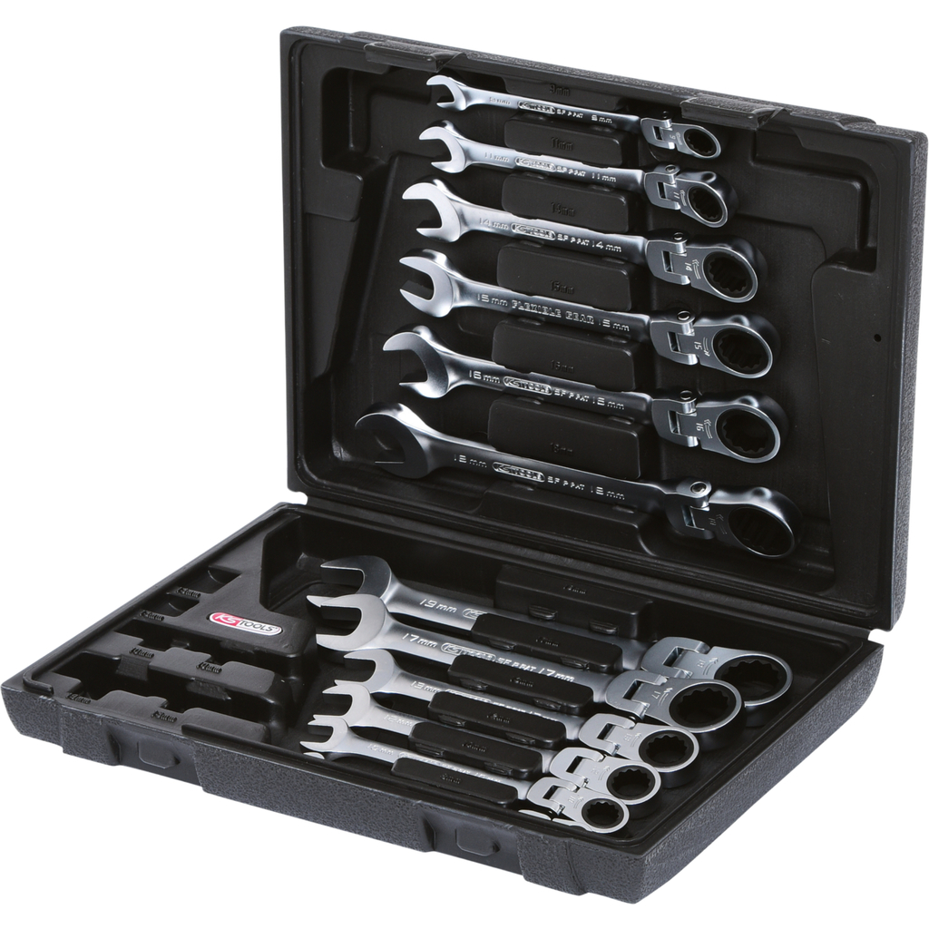 GEARplus lanksčių kombinuotų terkšlinių raktų rinkinys, 8–19 mm, 12 vnt. (503.4765, KS TOOLS)
