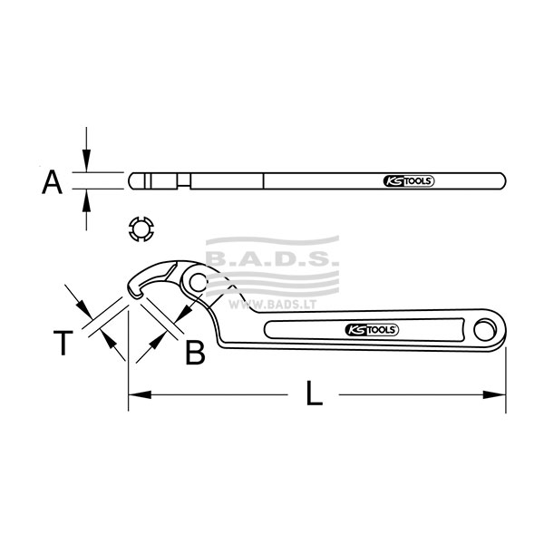 CLASSIC hook wrench with nose, 114-158mm (517.1305, KS TOOLS)