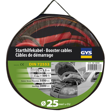 Užvedimo laidai, Ø25mm² - 2 x 3.5m JUMP LEADS PRO 500A (3.5L/5.5L) (056336, GYS)