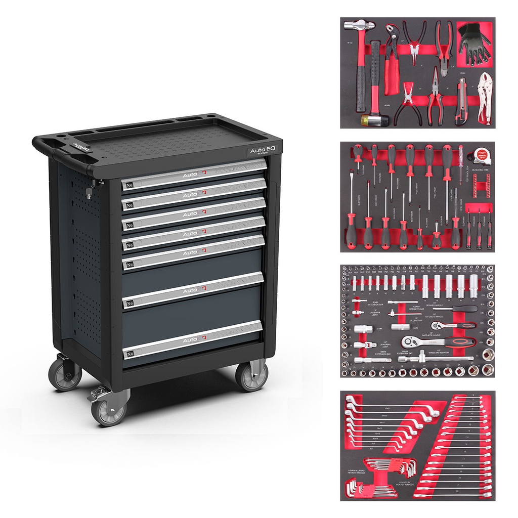 Filled tool trolley 7 drawers with 134psc tools AQT7134 AutoEQ