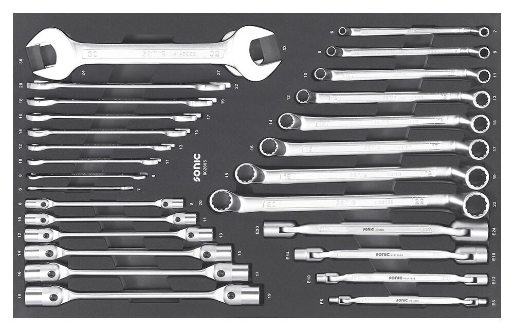 Kombinuotų veržliarakčių komplektas 6–38 mm, 30 vnt., Sonic Equipment (602805, SONIC)