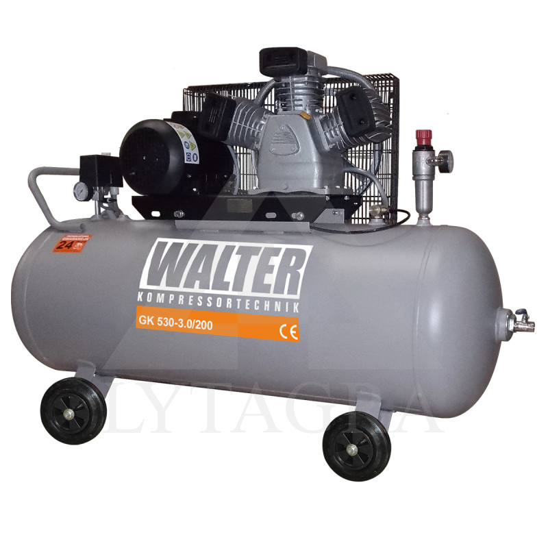 Stūmoklinis oro kompresorius GK 530, 440 l/min, 3 kW, 200 l (GK 530_200, WALTER)