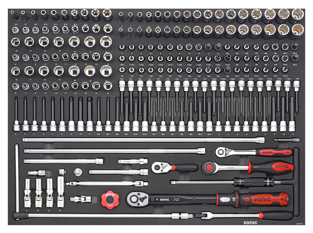 Combination socket set 3/8" SFS-XL, 218 pcs (221803, SONIC)