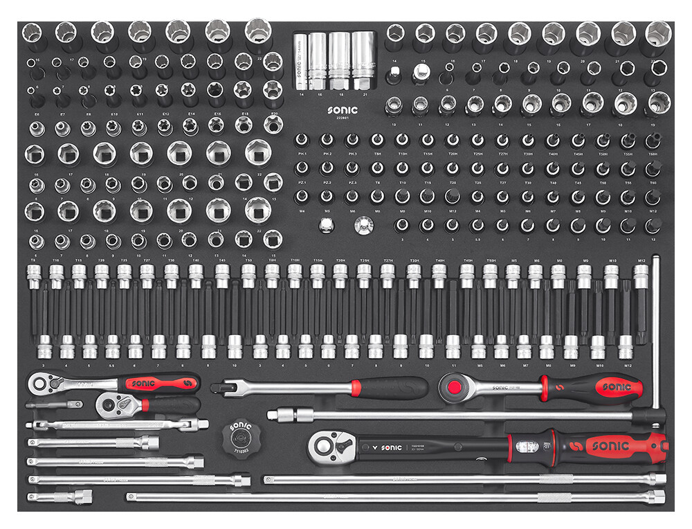 Kombinuotas galvučių rinkinys 3/8" SFS-XL, 228 vnt. (222801, SONIC)