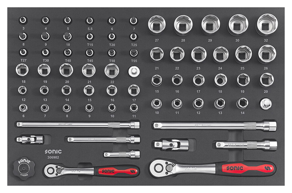 Combination socket set 3/8" and 1/2" SFS-M, 69 pcs (306902, SONIC)