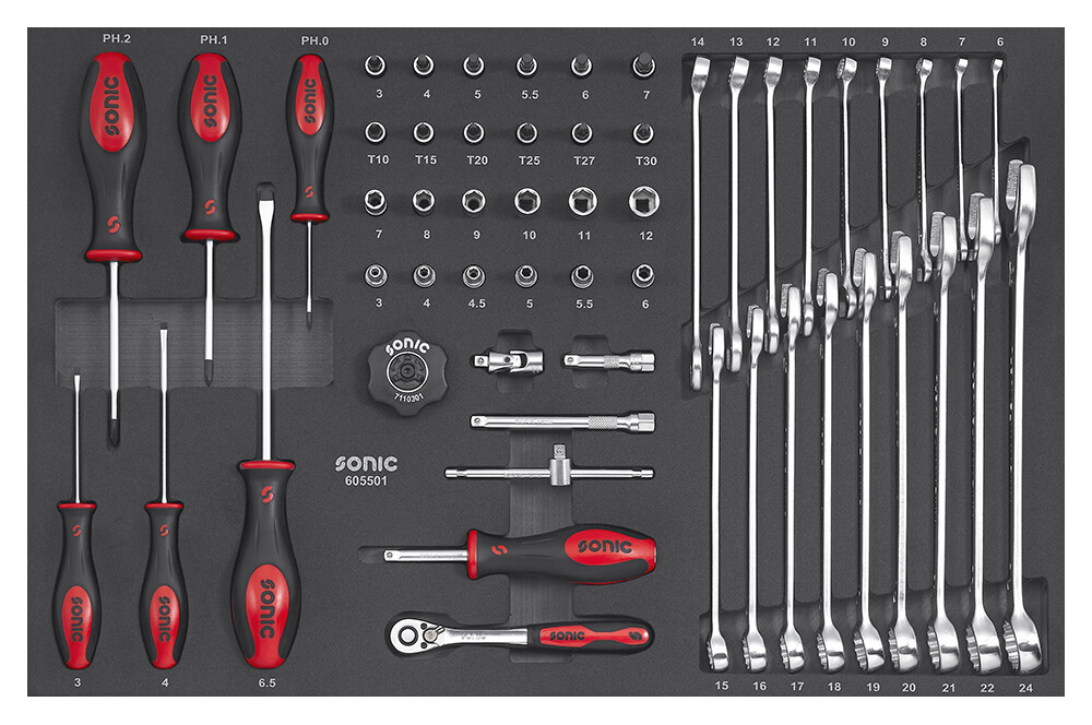 Kombinētais galvu un atslēgu komplekts 1/4" SFS-M, 55 gab., Sonic Equipment (605501, SONIC)