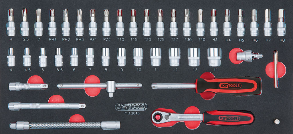 Įrankių komplektas į vėžimėlį 46vnt. KS Tools [713.2046]