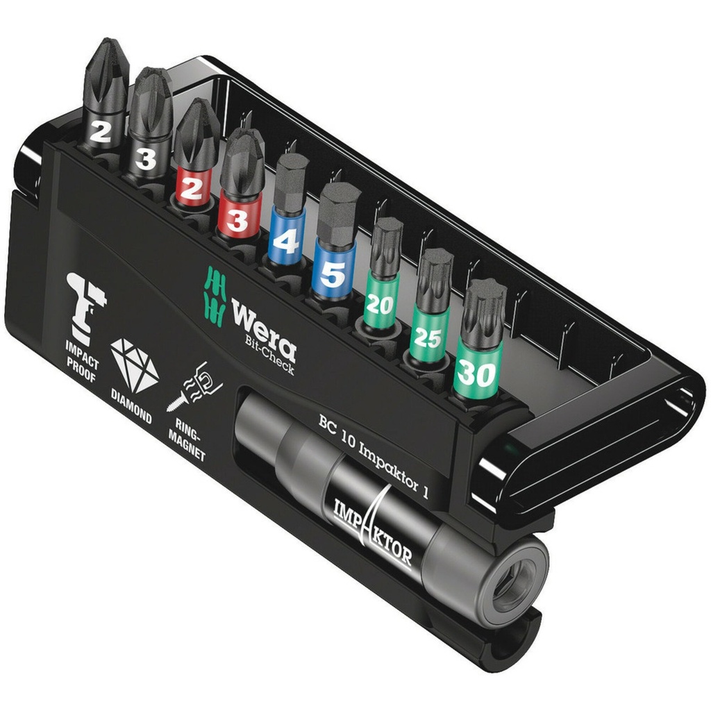 Impact Screwdriver Bit Set Bit-Check 10 Impaktor 1, 10 pcs (05057680001, WERA)