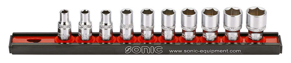 Sonic 1/4" galvučių rinkinys su metaliniu laikikliu 10 vnt. (101001, SONIC)