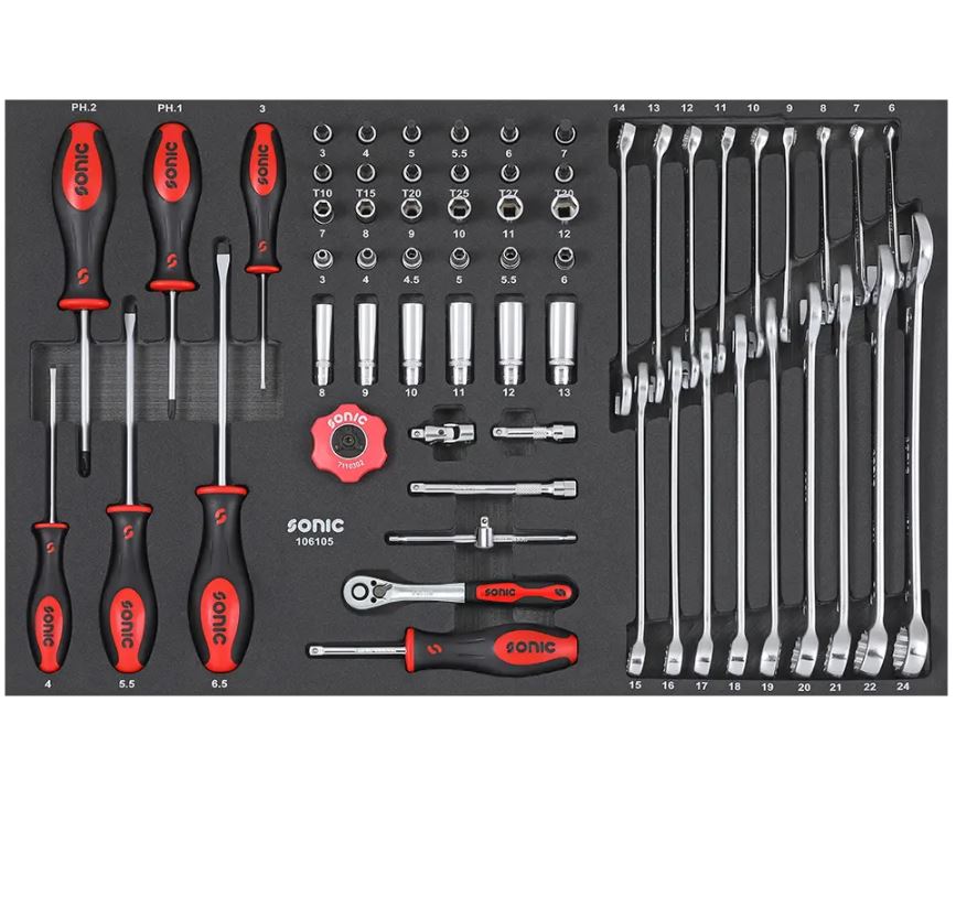 Įrankių komplektas į vežimėlius (61vnt) SONIC EQUIPMENT 