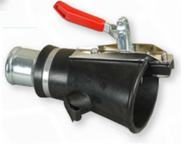 Rubber nozzle with a manual locking grip and a C.O. inlet (Ø32 mm), for a hose Ø75 mm / opening Ø140 mm (BN-75/140-PM, CORAL)