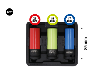 Impact sockets with protective sleeve set, 3 pcs (515.1070, KS TOOLS)
