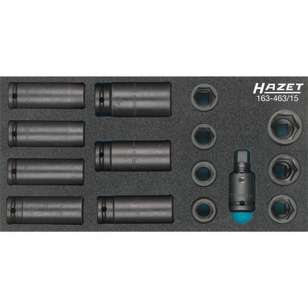 Impact socket set – 1/2 inch (12.5 mm), 15 pcs (163-463/15, HAZET)