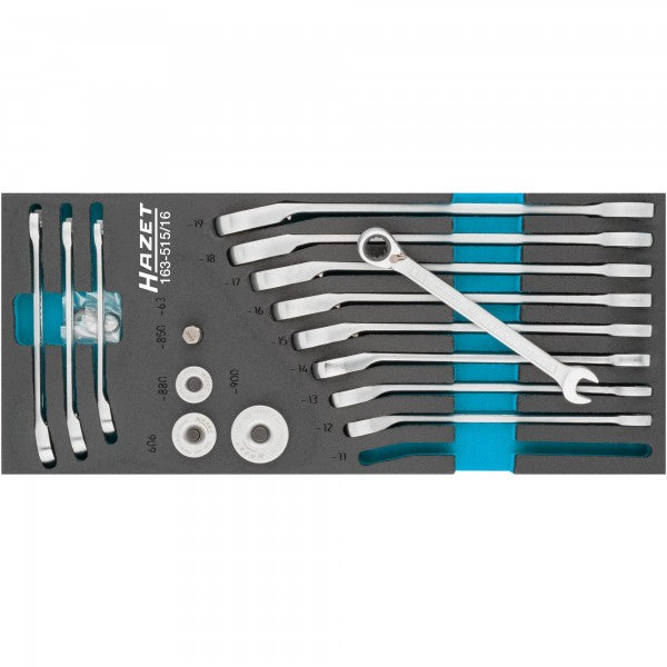 Ratcheting combination wrench set, 16 pcs (163-515/16, HAZET)