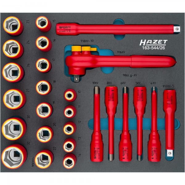 Socket set with protective insulation VDE 1000 V, 1/2 inch, 26-piece (163-544/26, HAZET)
