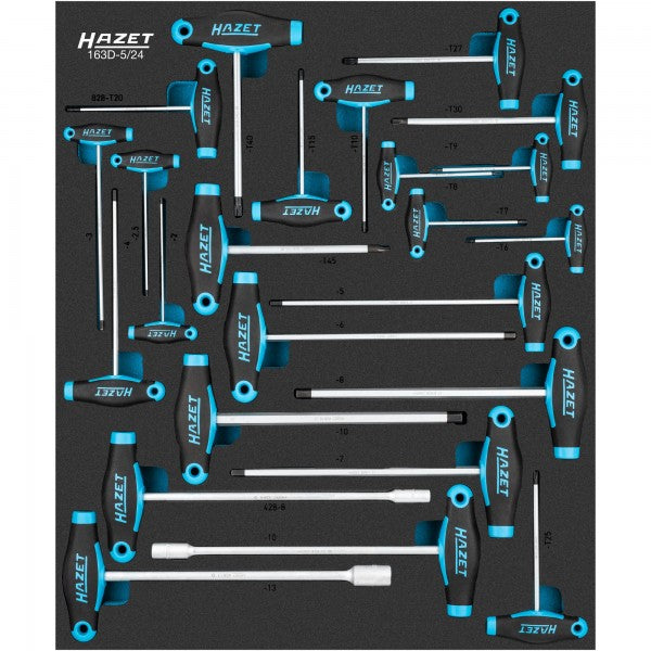 Key set with T-handle, 24-piece, 2–13 mm, T6–T45 (163D-5/24, HAZET)