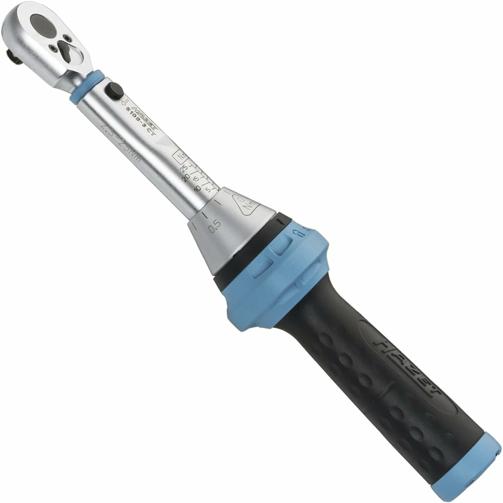 Torque wrench with reversible ratchet for screwdriver bits, torque range 2.5-25 Nm (5108B-3CT, HAZET)