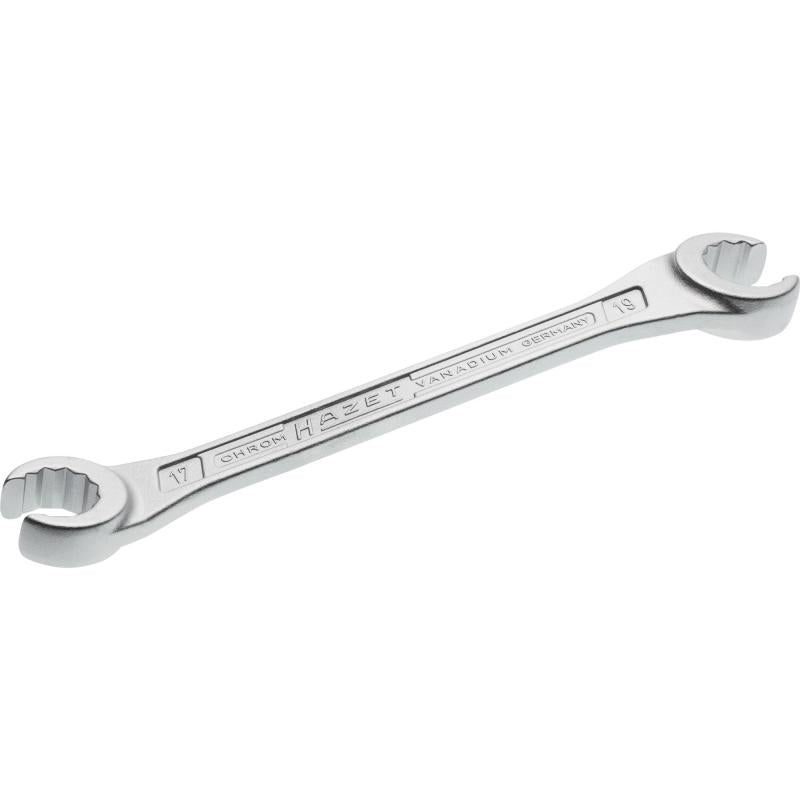 Atviras dvipusis žiedinis raktas, 12 briaunų profilis, 17 × 19 mm (612-17X19, HAZET)
