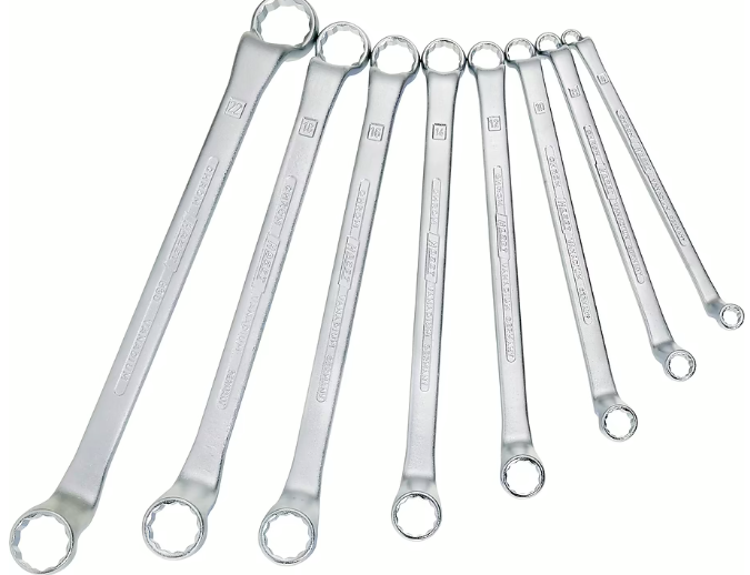 Dvigubų žiedinių raktų rinkinys, išorinis 12 briaunų traukos profilis, 8 vnt. (6×7 – 21×22 mm) (630/8, HAZET)