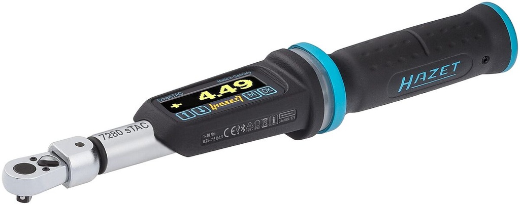 Elektroninis dinamometrinis (momento) raktas su kampo matuokliu, 1–10 Nm (7280-5STAC, HAZET)