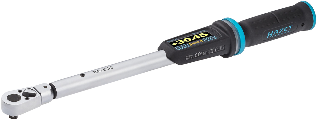 Elektroninis dinamometrinis (momento) raktas su kampo matuokliu, 10–100 Nm su kalibravimo sertifikatu (7291-2STACCAL, HAZET)