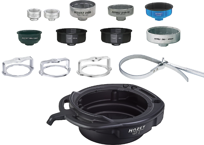 Tepalo surinkimo indas 16 L su tepalo filtrų raktų komplektu (2169/14, HAZET)