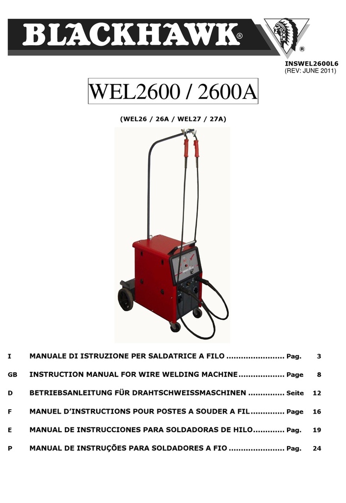 Lietošanas instrukcija WEL26 / 27 (INSWEL2600L6, BLACKHAWK)