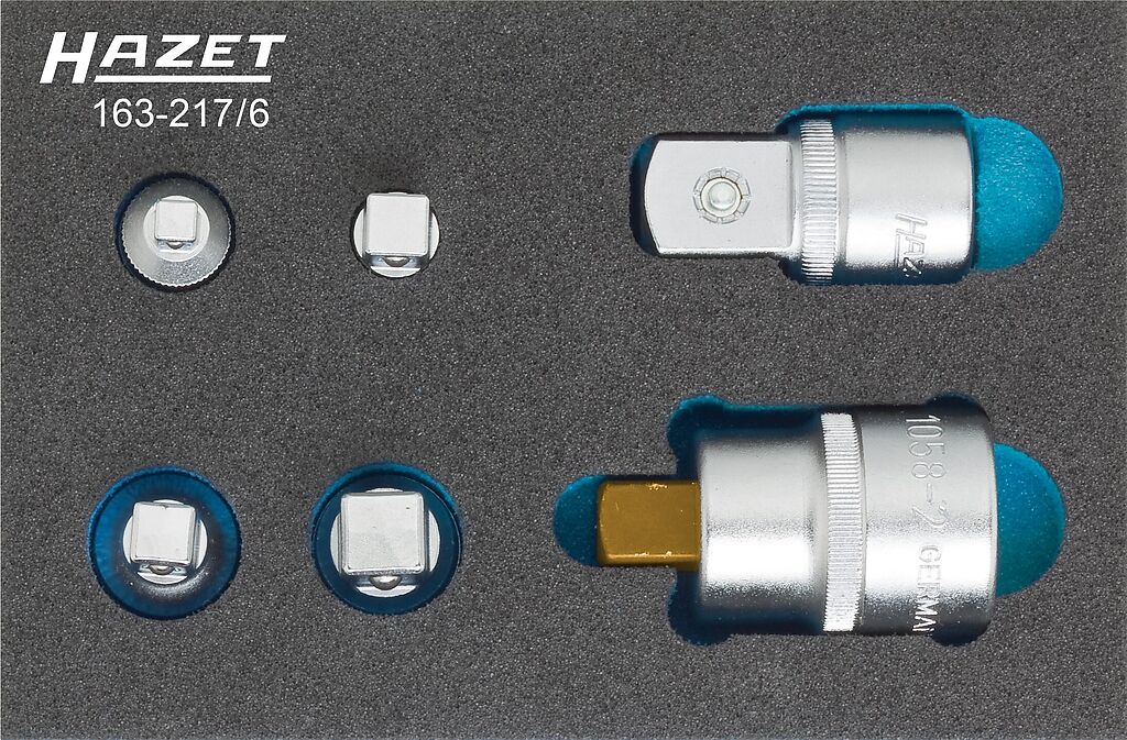 Adapteru komplekts ratiņiem, 6 daļas (1/4"–3/8"–1/2"–3/4") (163-217/6, HAZET)