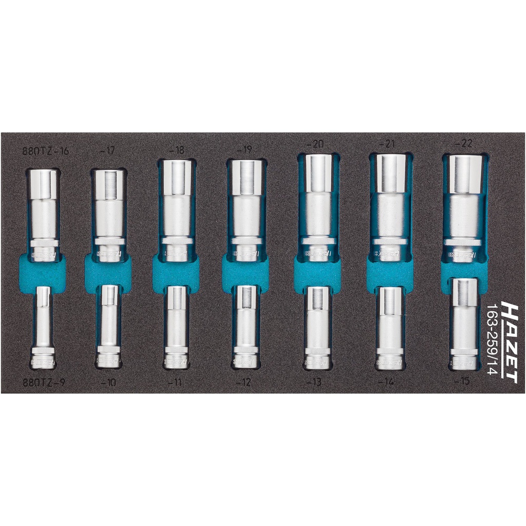 Socket set for tool trolley 3/8 inch, 14-piece, 9–22 mm (163-259/14, HAZET)