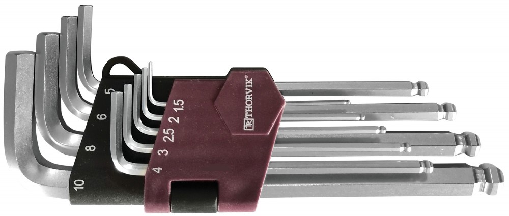 9 PCS LONG ARM BALL POINT HEX KEY SET 1.5, 2, 2.5, 3, 4, 5, 6, 8, 10 MM (HKB9S, THORVIK)
