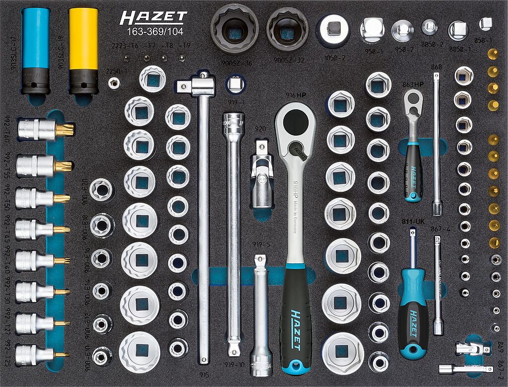 Tool trolley module – 1/4, 1/2 and 3/4 inch sockets 104-pcs (163-369/104, HAZET)