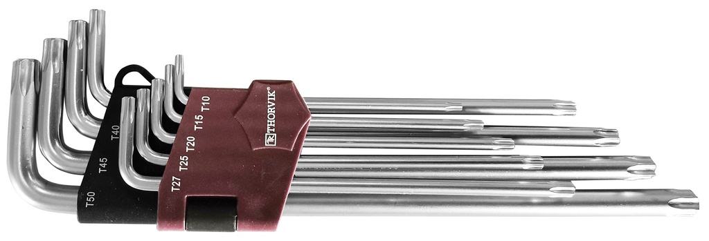 Ypač ilgų TORX raktų komplektas 9 vnt. T10, T15, T20, T25, T27, T30, T40, T45, T50 (TKL9S)