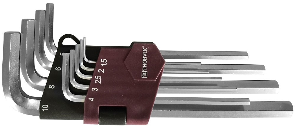 9 PCS LONG ARM HEX KEY SET 1.5, 2, 2.5, 3, 4, 5, 6, 8, 10 MM (HK9S, THORVIK)