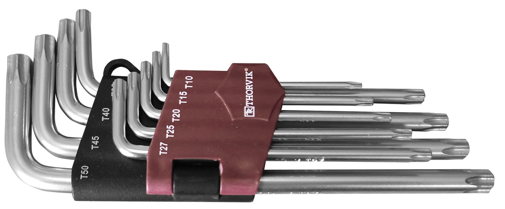 Ilgų TORX raktų komplektas 9 vnt. T10, T15, T20, T25, T27, T30, T40, T45, T50 (TK9S)