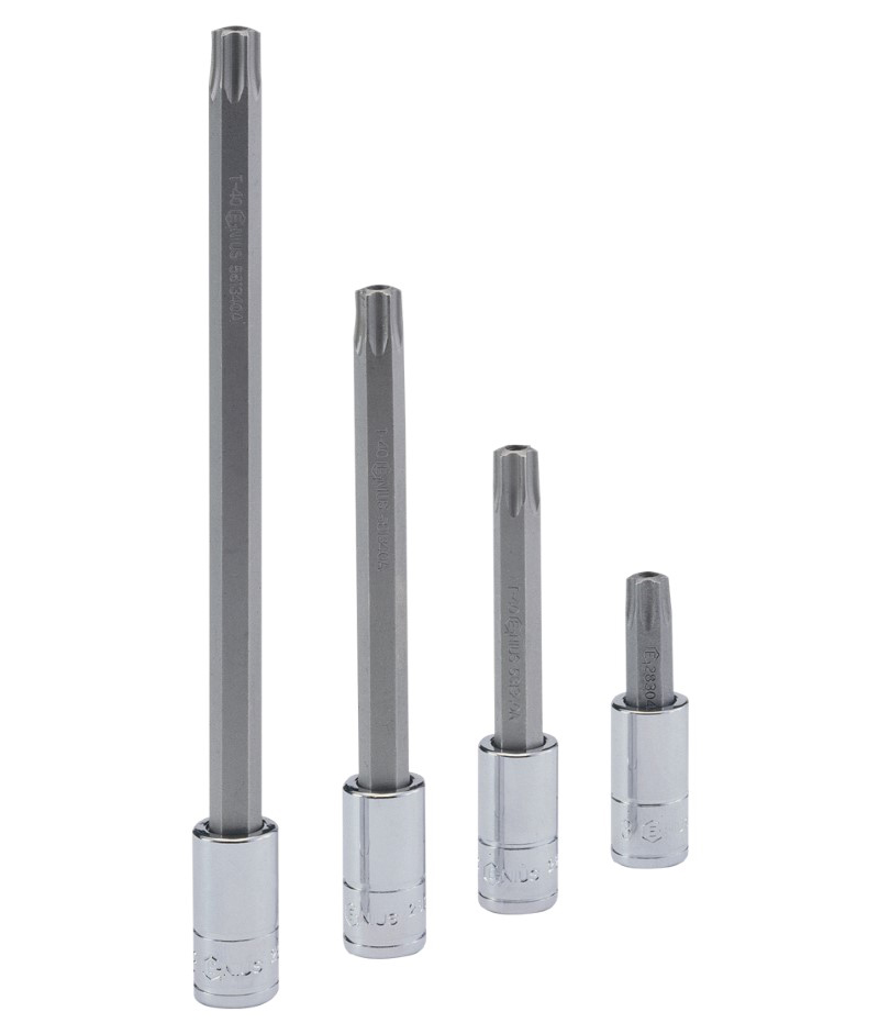 T-10 apsaugotas žvaigždės formos antgalis su 1/4 galvute, 70 mm ilgio.