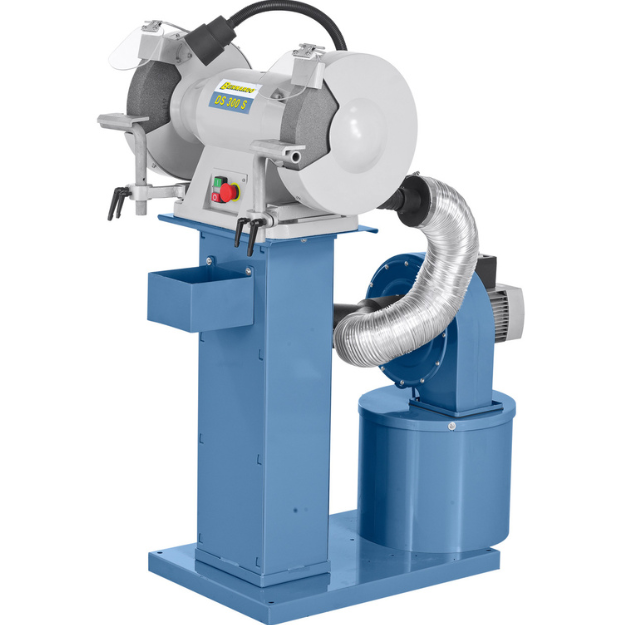 The Bernardo DS 300 S / 400 V industrial bench grinder, equipped with the MSA 500 dust extraction unit