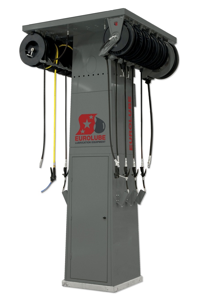 Service Stand for 16 Fluid/Air Hose Reels and 2 Exhaust Reels (17877, EUROLUBE)