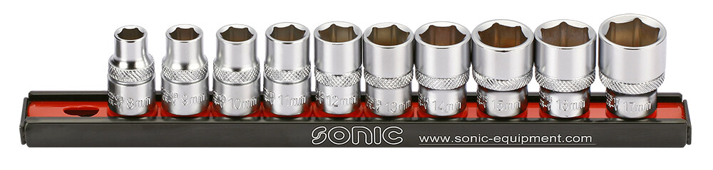 3/8 Ligzdu komplekts ar metāla turētāju (10 gab.) (201001, SONIC)