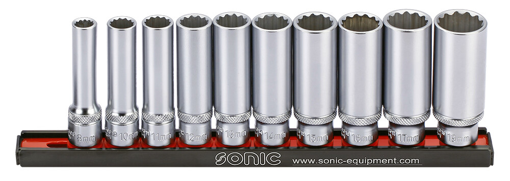 Sonic 3/8" ilgų 12-briaunių galvučių rinkinys 10 vnt. (201010, SONIC)