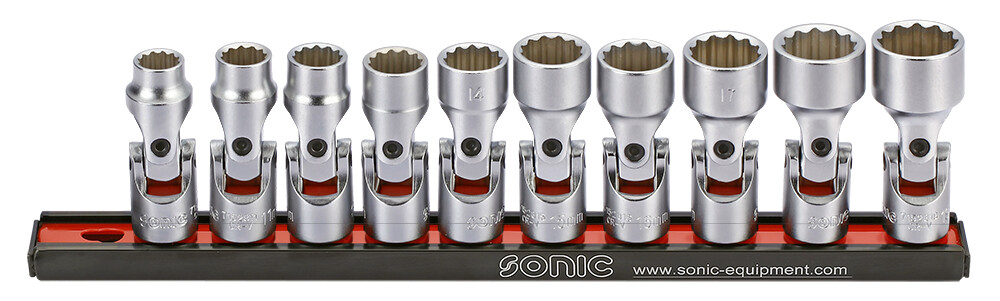 Kardaninių 12 kampų galvučių 3/8 komplektas, 10 vnt. (201014, SONIC)