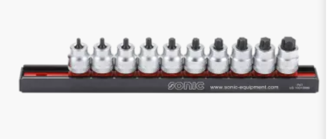 Galvučių 3/8 su trumpai šešiakampiais komplektas (10vnt.), Sonic Equipment, 201016