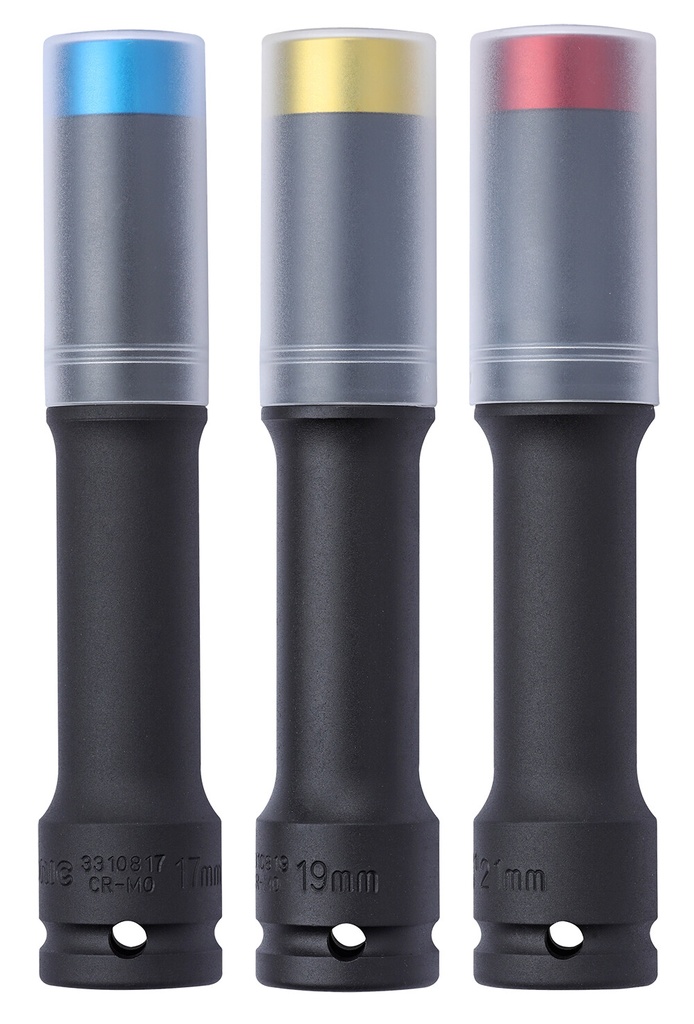Ratų varžtų 6 kampų smūginių galvučių rinkinys 1/2 col. su apsauginiu žiedu, 150 mm, 3 vnt. (300312, SONIC)