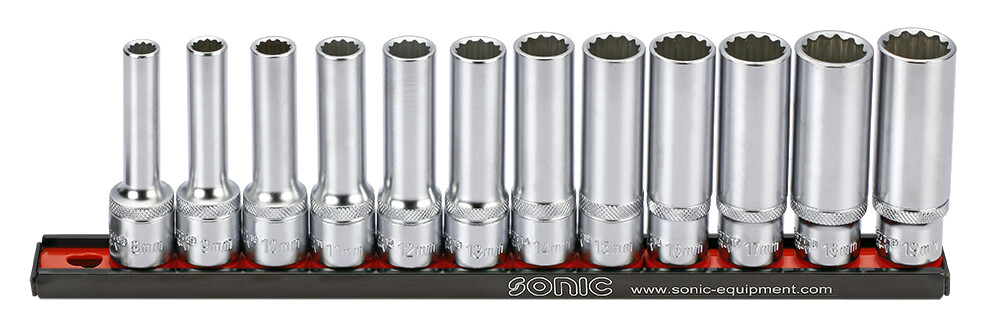 Sonic ilgų briaunuotų galvučių rinkinys 1/2" 12-briaunis 12 vnt. (301204, SONIC)